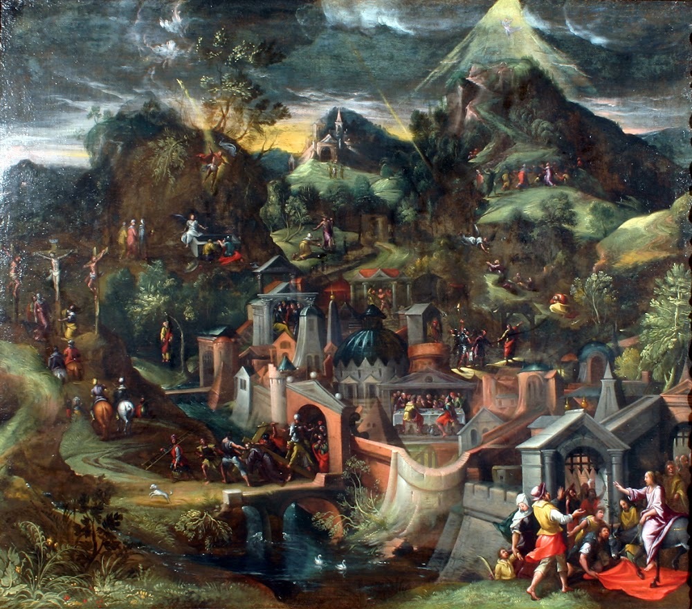 Entry of Christ into Jerusalem and Scenes of the Passion (Gillis Mostaert, 1570, Haggerty Museum)