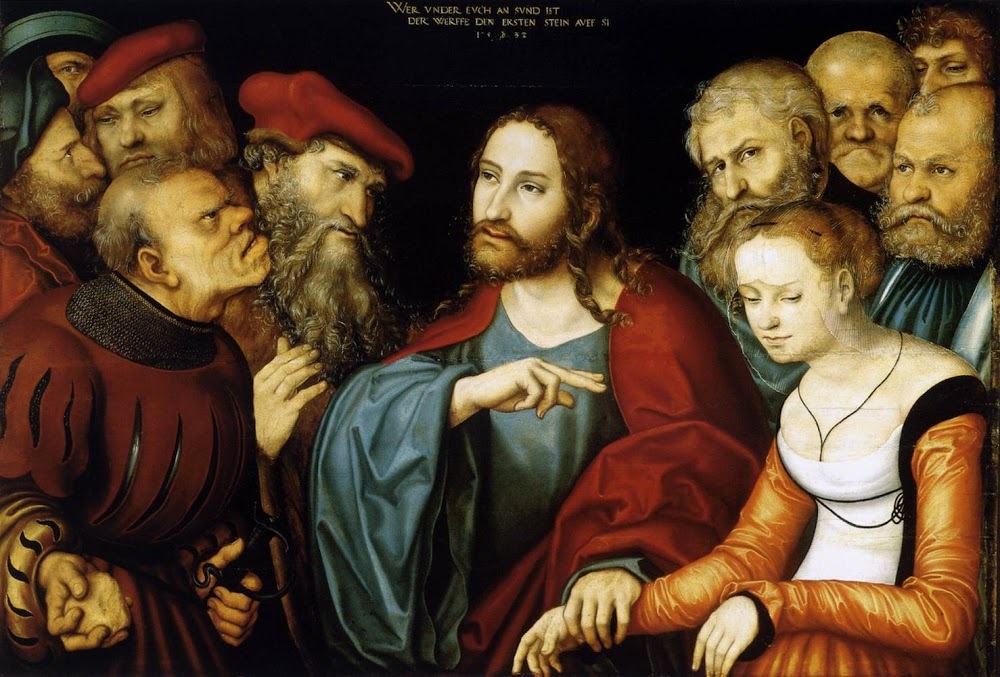 Jezus en de overspelige vrouw (Lucas Cranach de Oude, 1532, Museum voor Schone Kunsten, Boedapest)