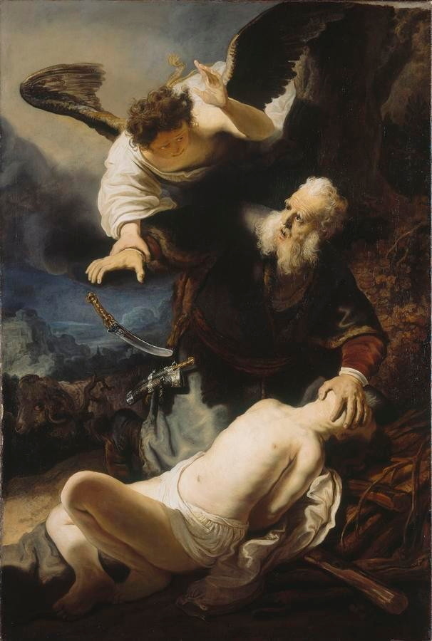 The Angel Prevents the Sacrifice of Isaac (Rembrandt Harmensz. van Rijn, 1636,  Alte Pinakothek, Munich)